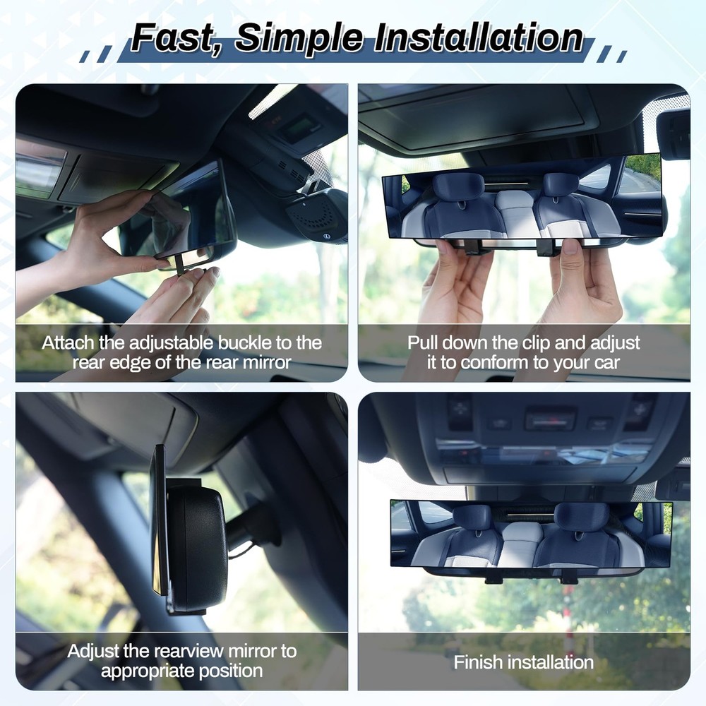 Universal Panoramic Rearview Mirror Wide Angle Blind Spot Reduction Accessory