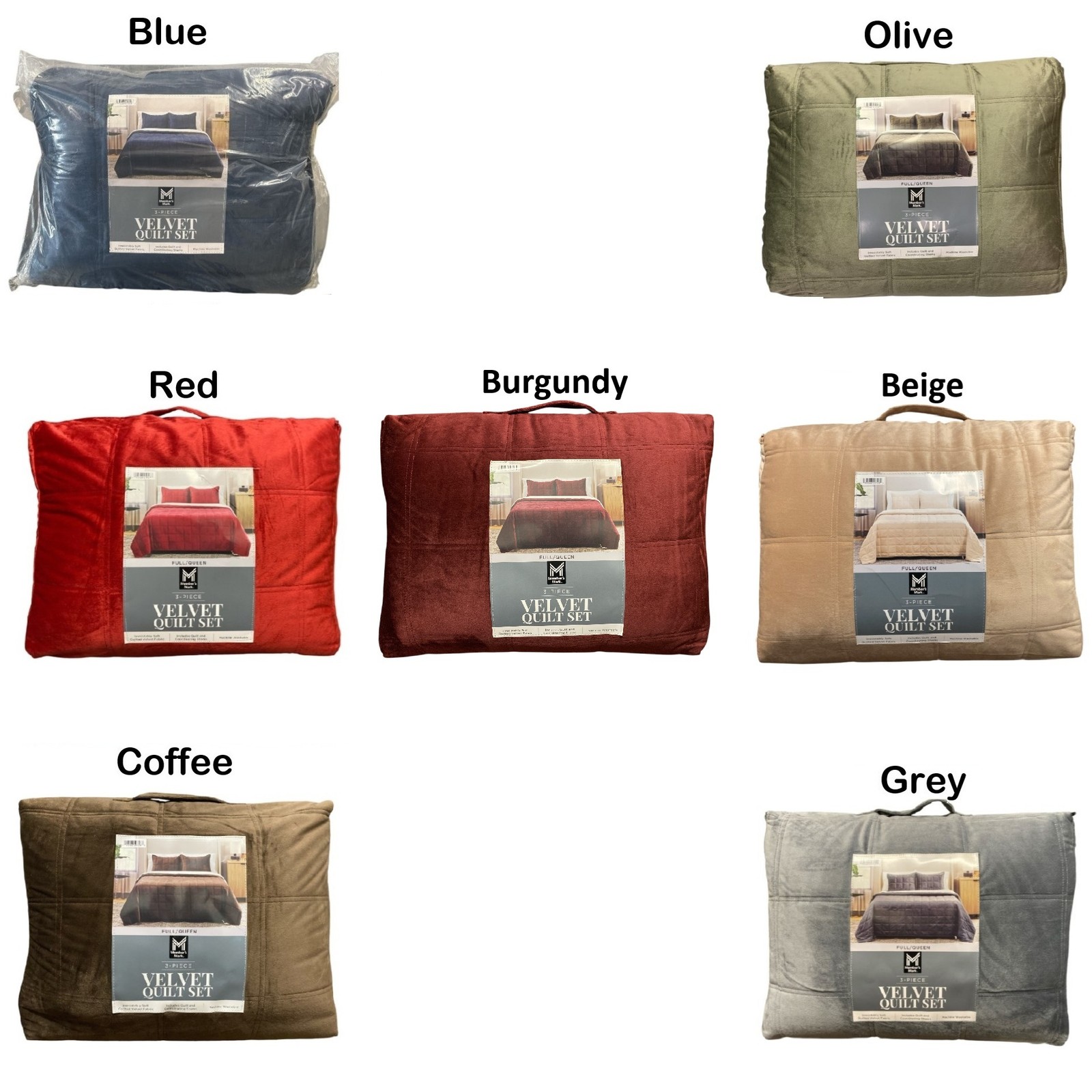 Member's Mark 3 Piece Soft Box Quilted Velvet Bedding Set with Shams, Full/Queen