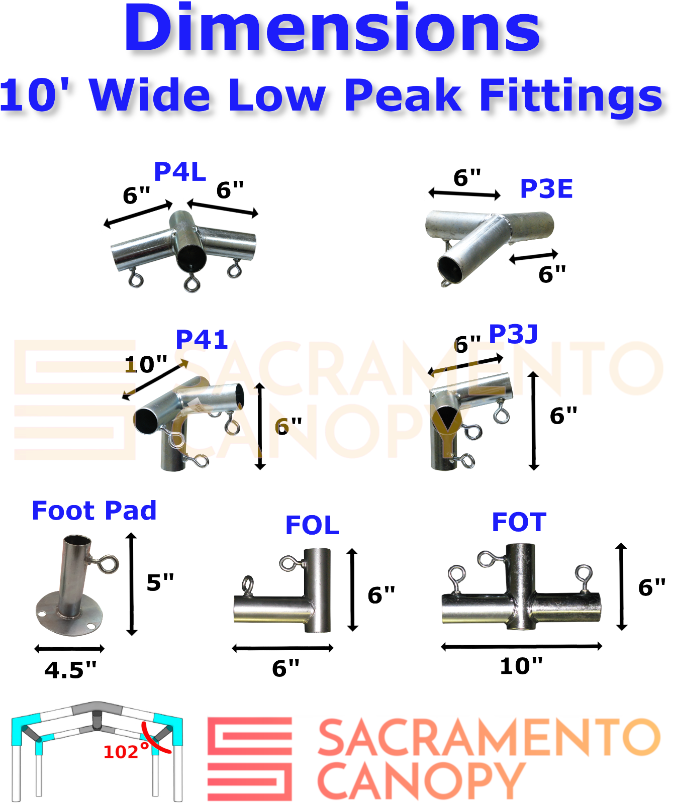 Low Peak Canopy Fittings Kits, DIY Carport or Greenhouse, EMT Connector Parts