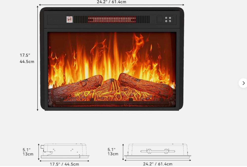 24" Electric Fireplace Insert, Fireplace Heaters with Log Set Remote Control NEW