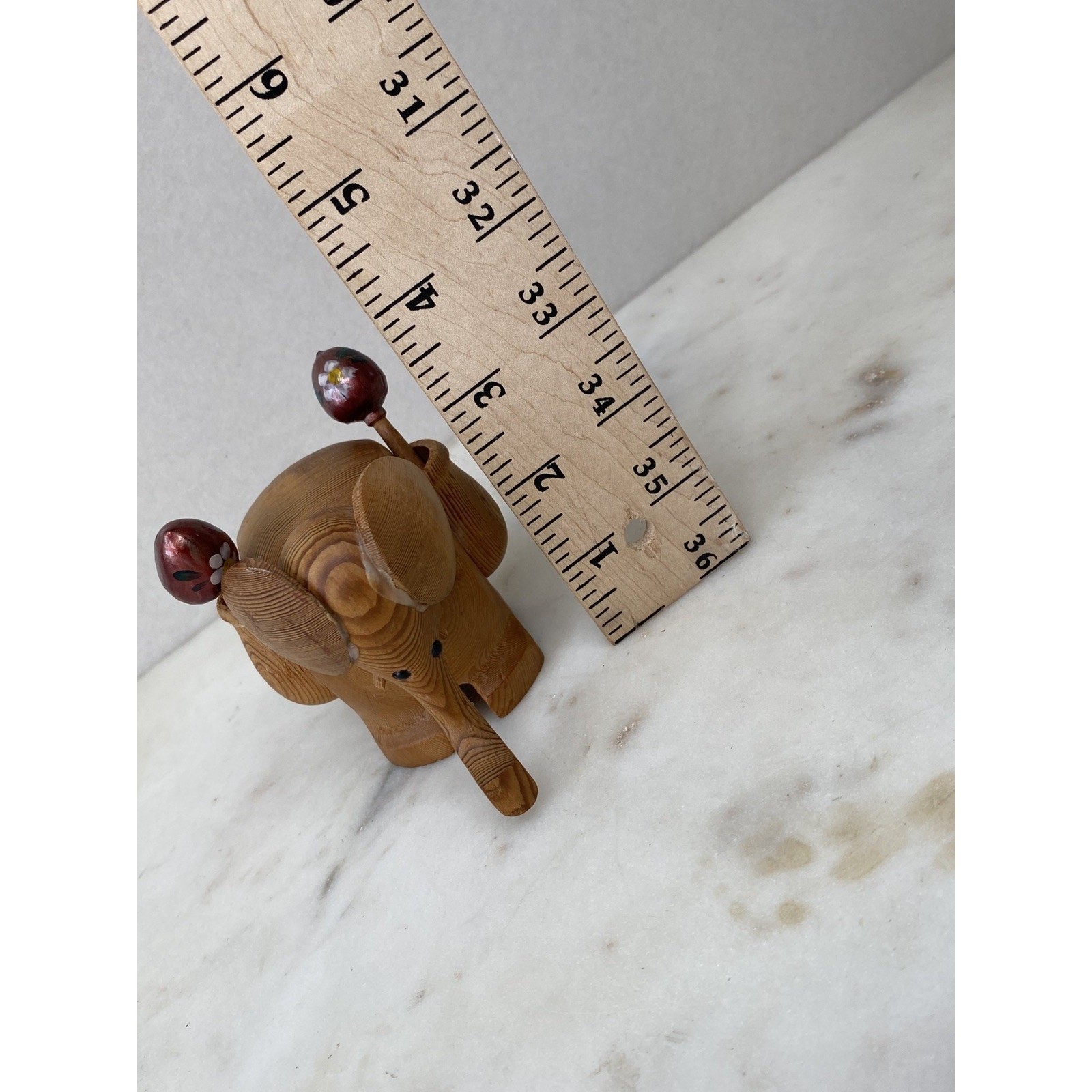 Hand Carved Wood Elephant Toothpick Holder Figurine Handpainted Maracas Trinket