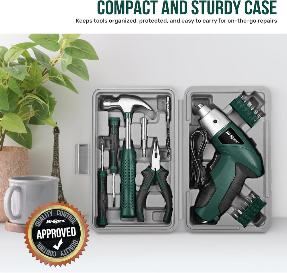 3.6V Cordless Electric Screwdriver Set with Interchangeable Bits, Green