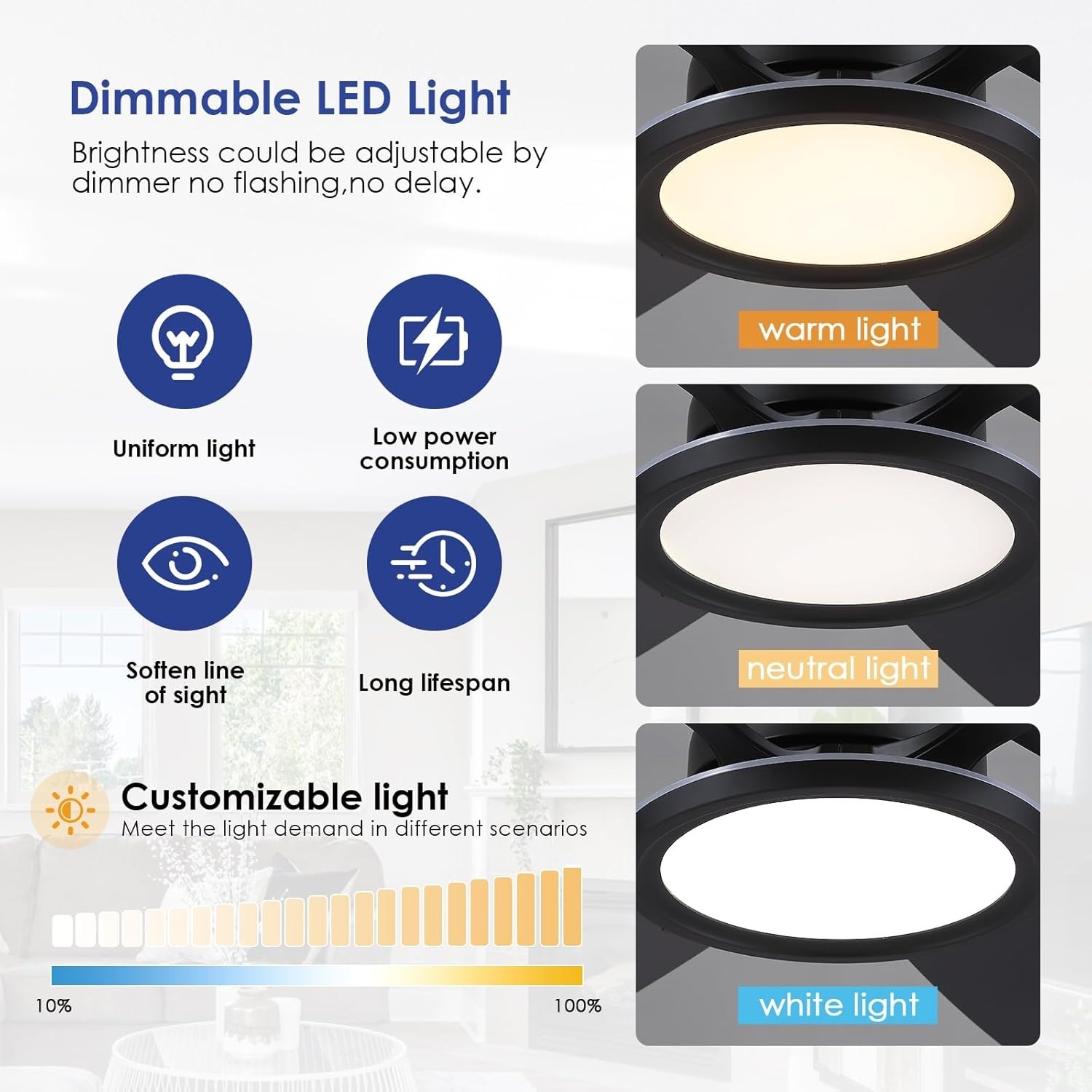 Kviflon 55in Flush Mount Ceiling Fan with RGB Light Low Profile Remote APP