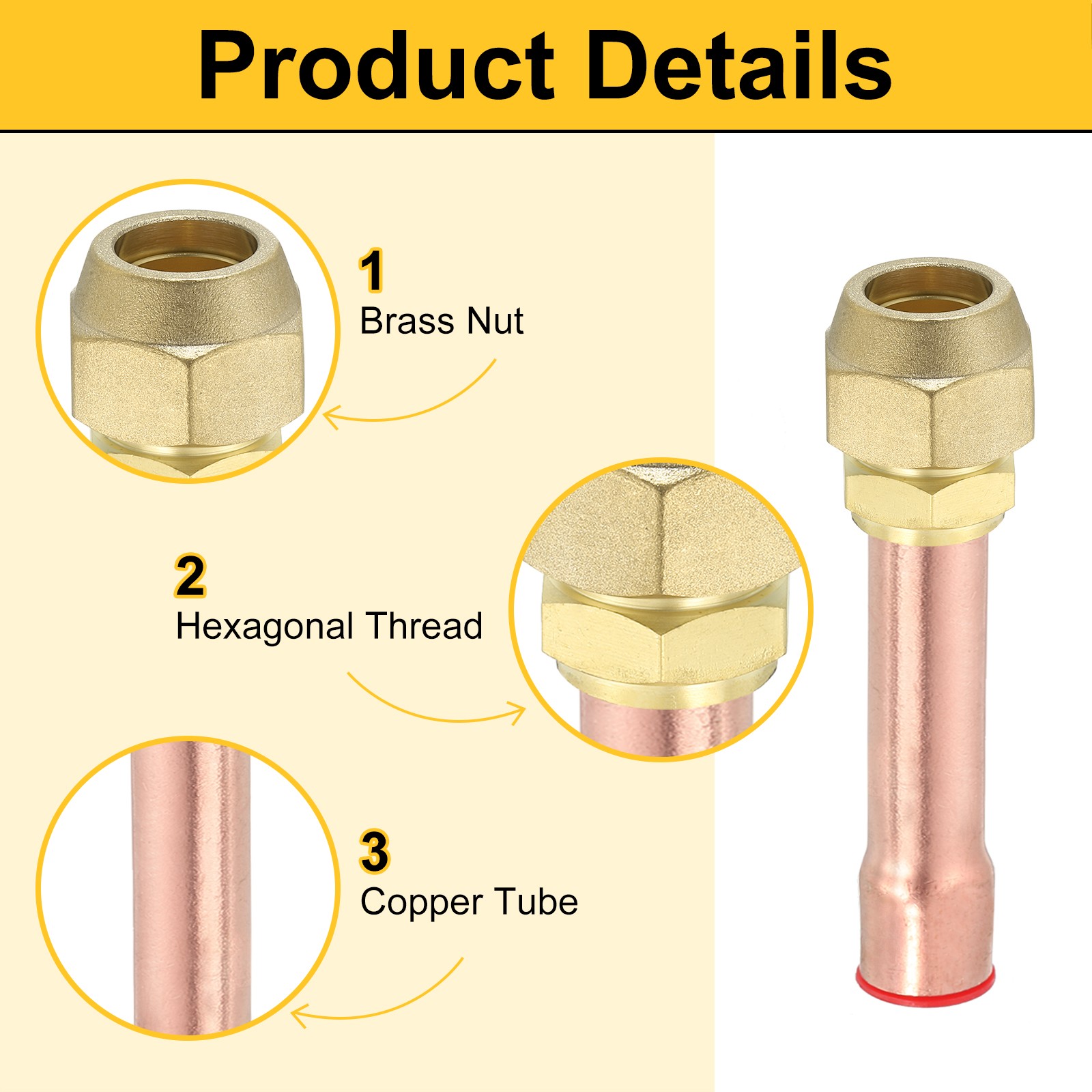 Brass Pipe Fitting 3/4"SAE x 3/4" OD Flare Adapter with Copper Tube