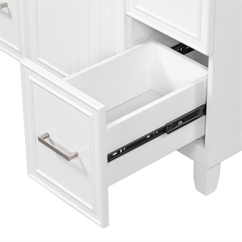 36" White Bathroom Vanity Set,Solid Wood Frame w/Ceramic Sink &Versatile Storage