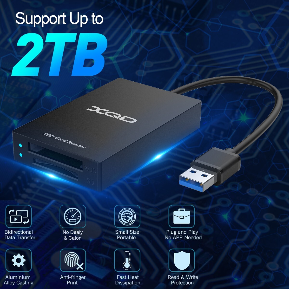USB 3.0 XQD/SD 2 in 1 Card Reader, Sony XQD Memory Card Reader 5Gpbs Super Speed