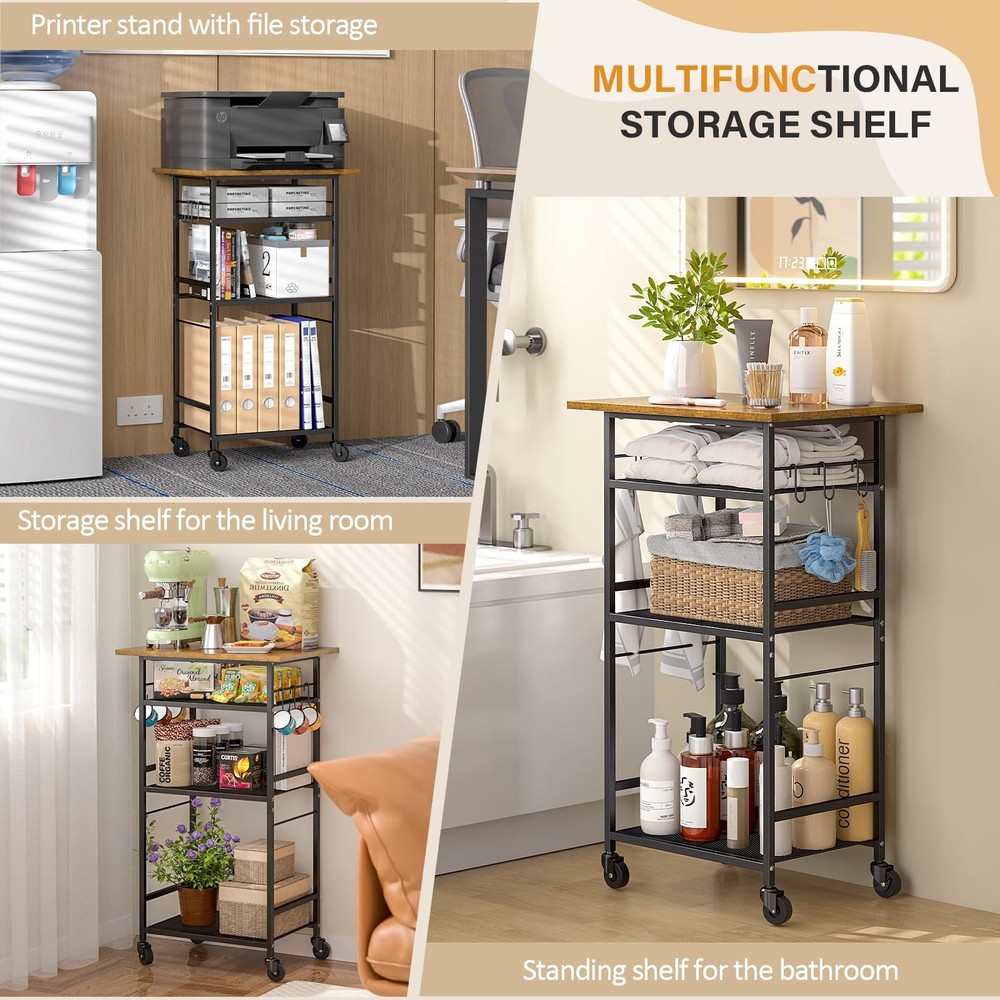 Rolling Kitchen Microwave Cart, 4 Tier Microwave Table Stand with Storage, Ki...