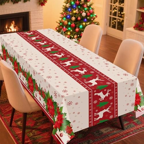 Pack Christmas Tablecloth Rectangular Disposable,54 x 108 Inch 2 Christmas Red
