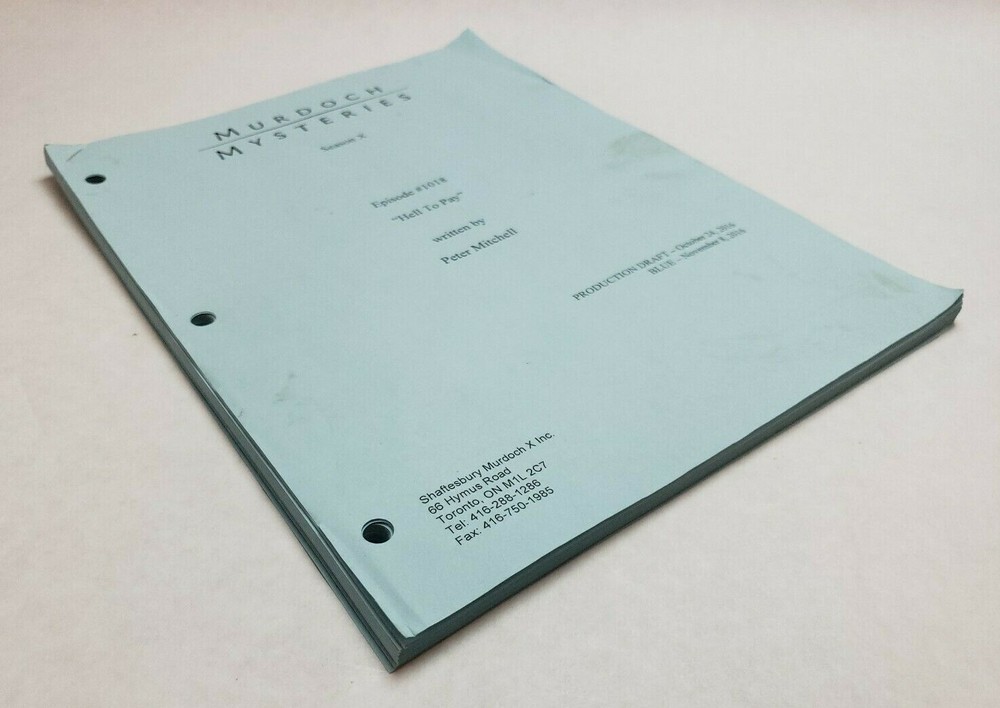 MURDOCH MYSTERIES / Peter Mitchell 2016 TV Script, JONNY HARRIS "Hell to Pay"