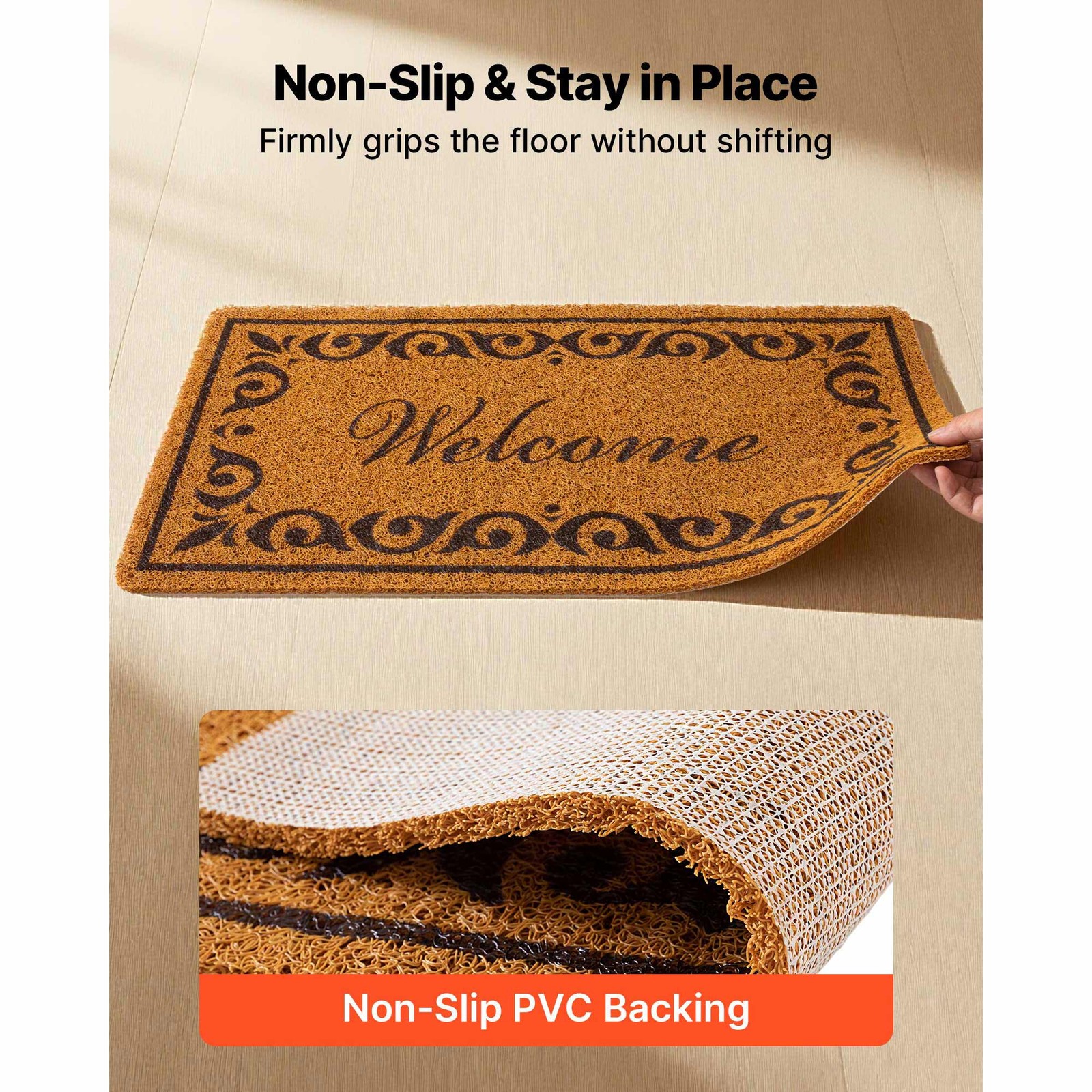 Uimoso Faux Coir Welcome Mat with Non-Slip Backing for Outdoor Entryways