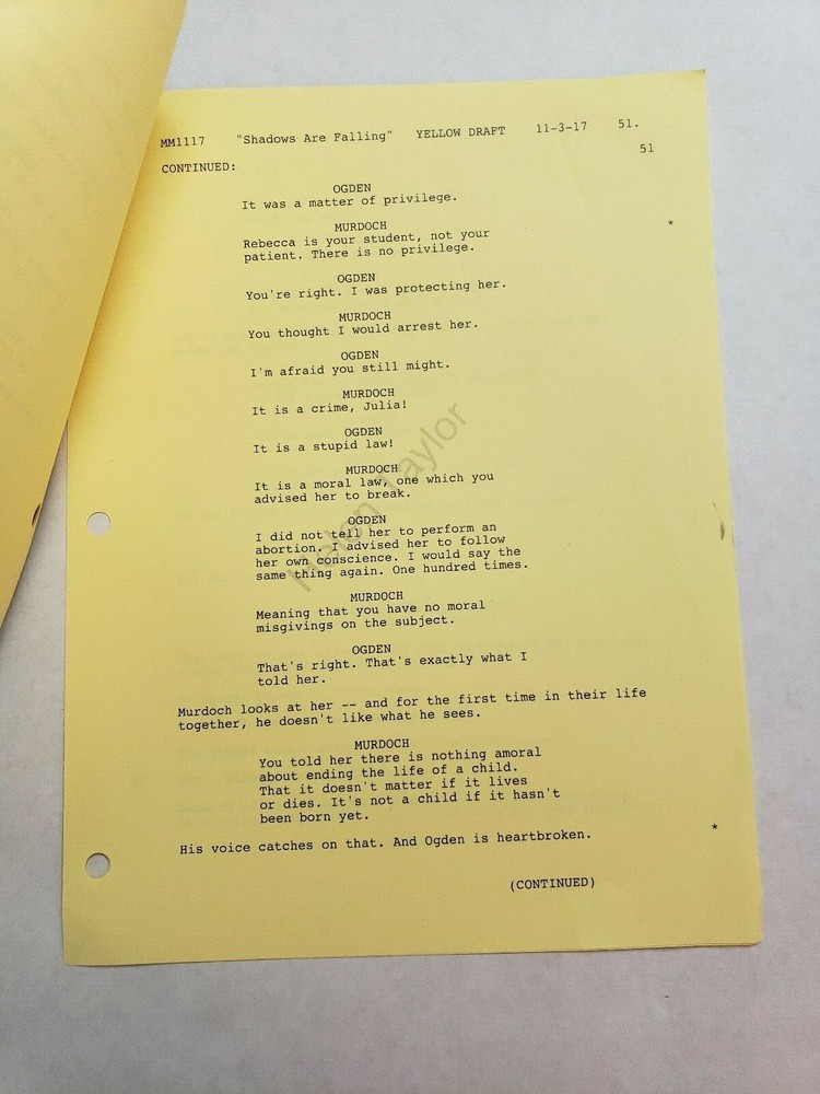 MURDOCH MYSTERIES / Mary Pedersen 2017 Script, HELENE JOY "Shadows Are Falling"