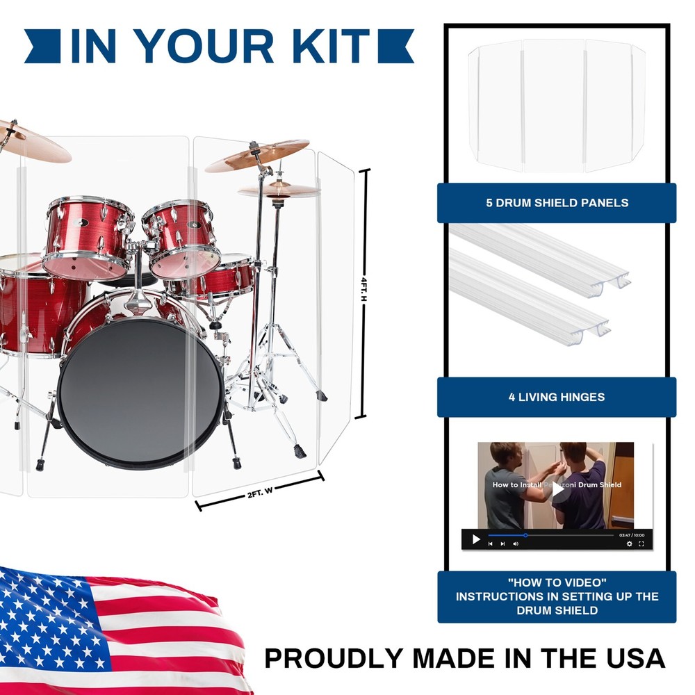 Drum Shield Drum Screen Five Panels 2ft x 4ft with Living Hinges