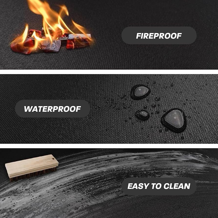 Rumlick Fire Pit Mat Black 36" Fireproof Waterproof Double-Sided Easy Clean