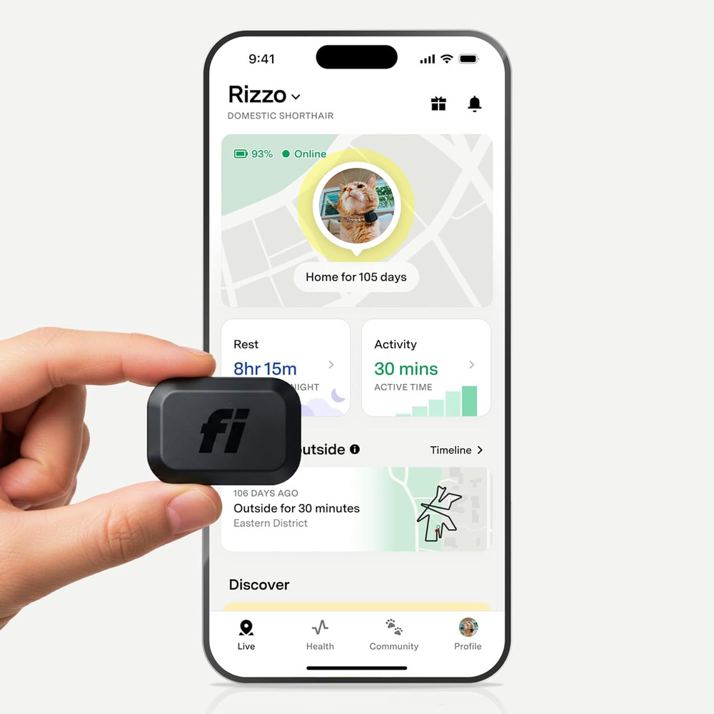 Mini GPS Tracker for Cats — Lightweight Collar Attachment, Virtual Fences, Escap