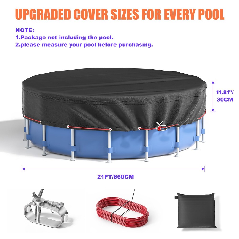 21Ft Round Above Ground Pool Cover Protector w/ Steel Rope
