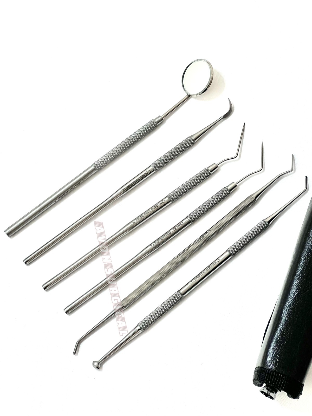 GERMAN STAINLESS Dentist Cleaning Tool Set 6 Pack Hygiene Kit Pick Scaler Mirror