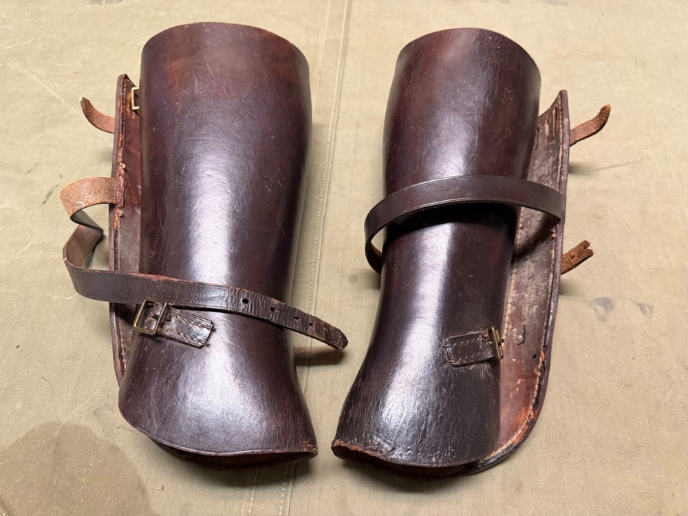 RARE ORIGINAL WWI US ARMY M1917 OFFICER LEATHER FIELD LEGGINGS-SIZE MEDIUM