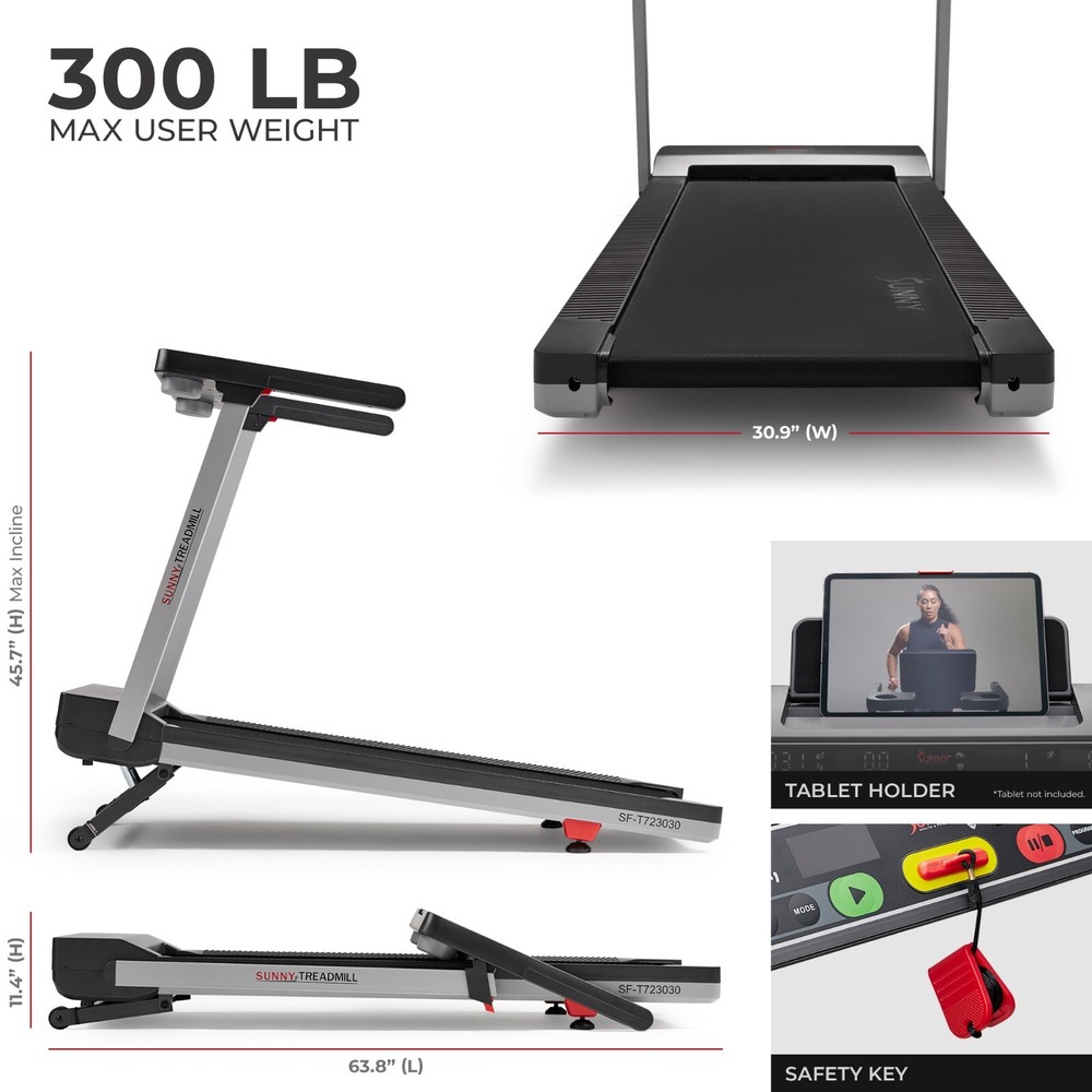 Foldable Treadmill Fully Assembled One Click Quick Button Auto Incline 20" Deck
