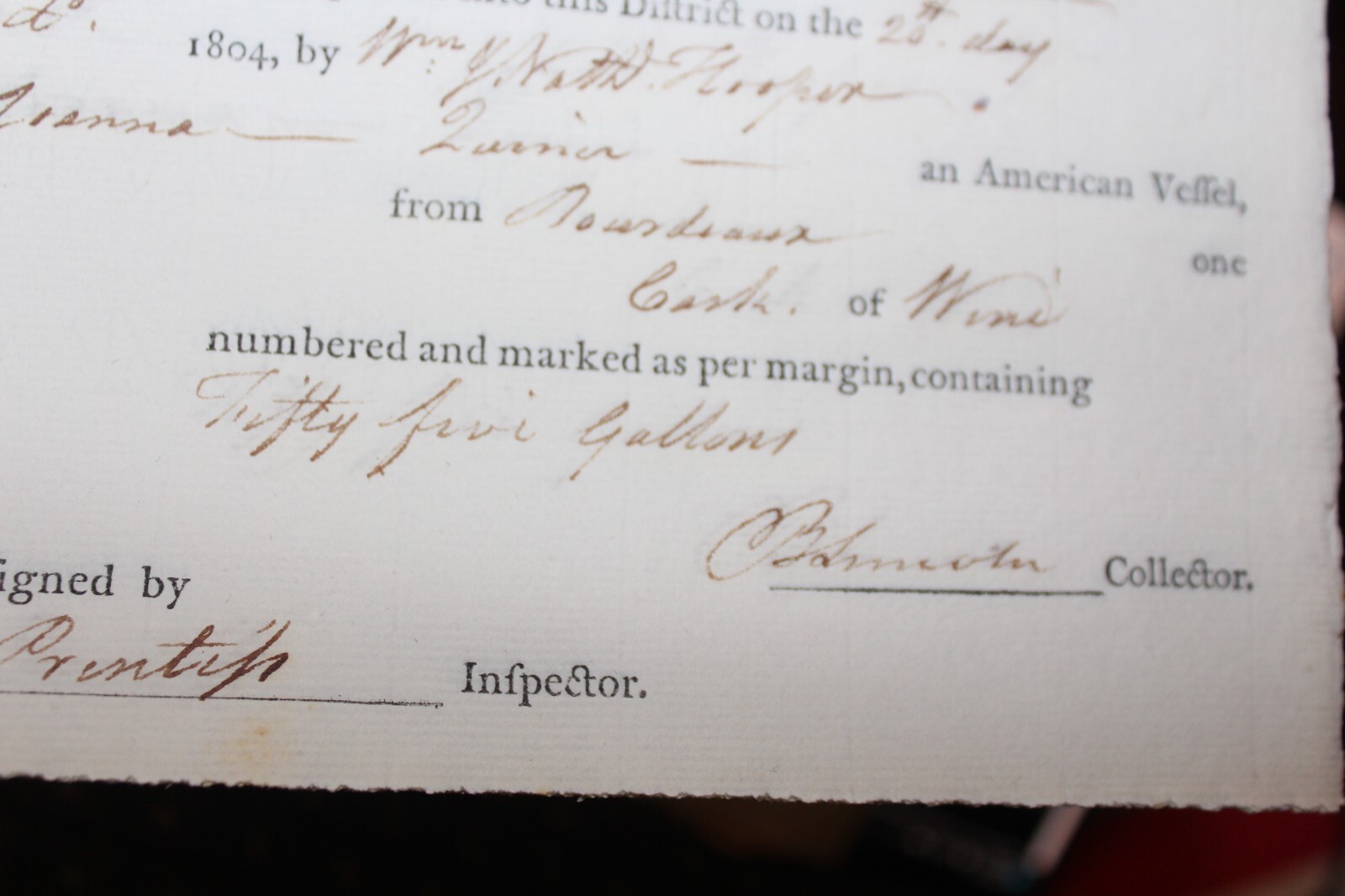 Import Certificate 1804 Marblehead Autograph Benjamin Lincoln Washington's Aide