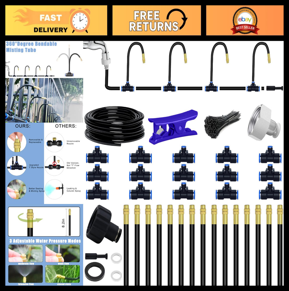 49.21Ft Drip Irrigation System, 360° Bendable Drip Irrigation Kit Automatic Irri