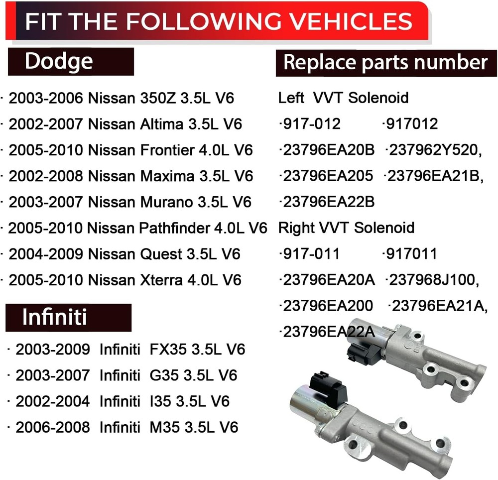 Engine Variable Valve Timing VVT Solenoid Compatible with Nissan Maxima Altima