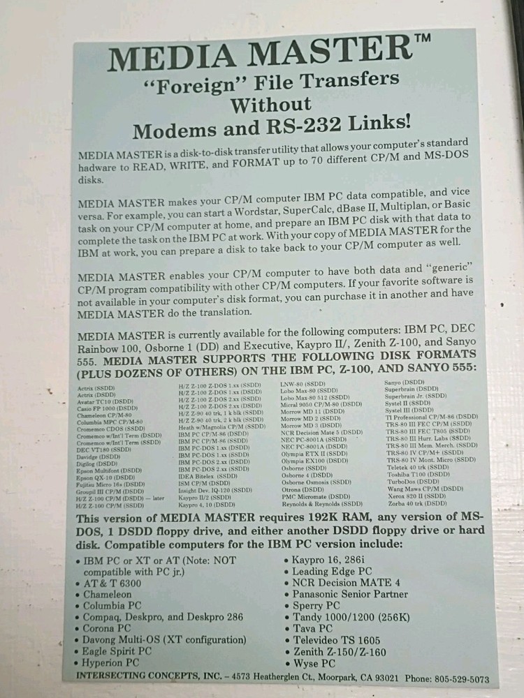 Media Master IBM PC CP/M Disk-to-Disk Conversion 5.25”
