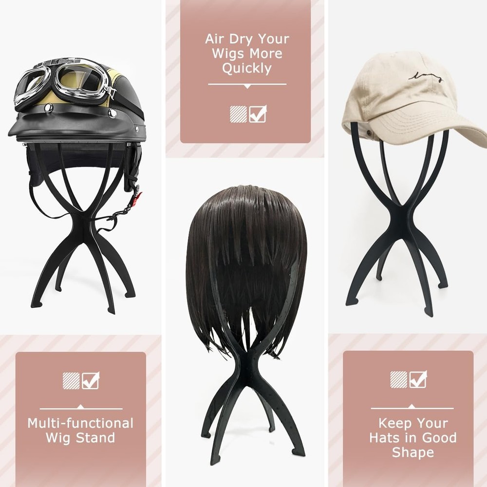 Essential Collapsible Wig Head Stand Set - Lightweight & Space-Saving 2-Pack