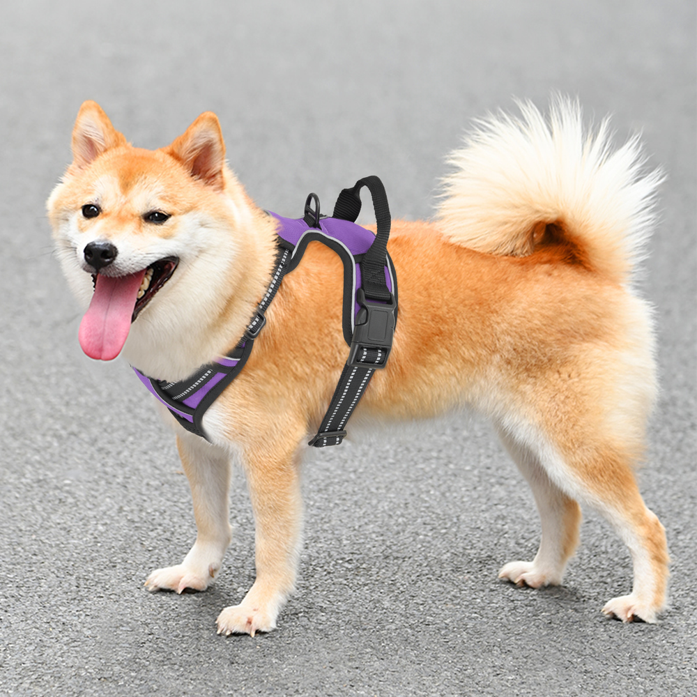 Reflective Adjustable No Pull Pet Harness Handle Easy Control Purple Puppy Vest