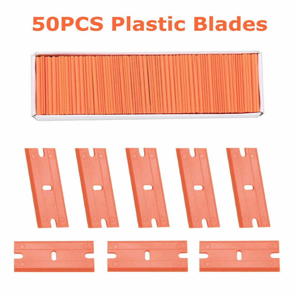 100 Pcs Plastic Razor Blades + 2 Razor Scraper Double Edged Sticker Removal Tool