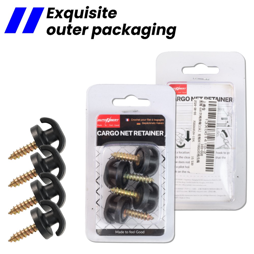 4Pcs.Car Rear Trunk Universal Envelope Cargo Net Tie Down Hook Ring Loop Hanging