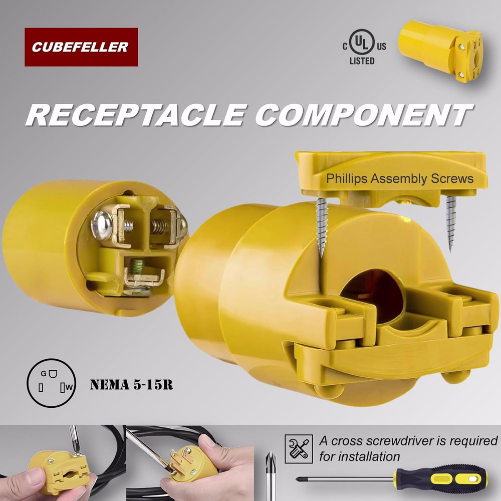 CUBEFELLER® Electrical Replacement Plug & Connector Set, Extension Cord Ends Mal