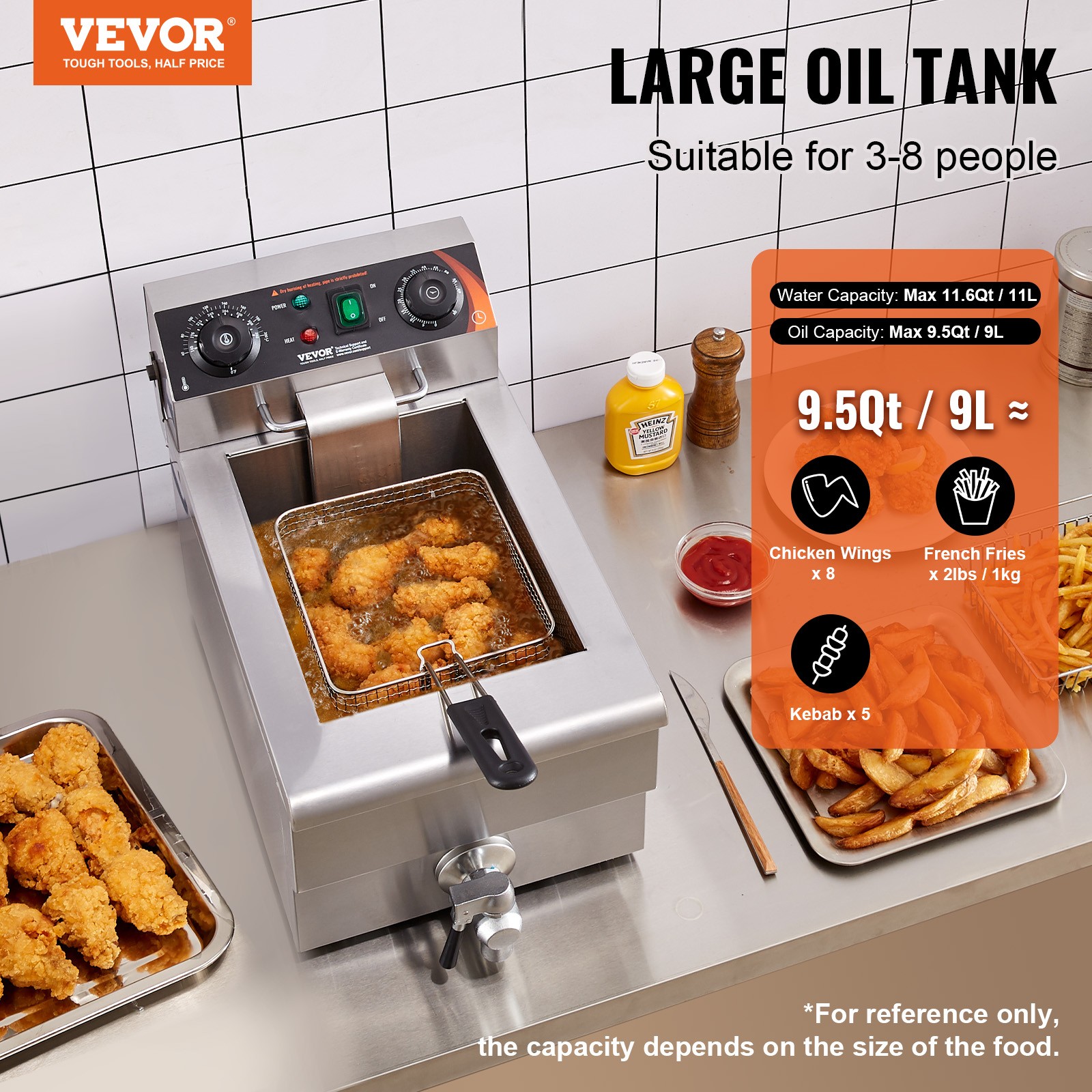 VEVOR Commercial Electric Deep Fryer Countertop Deep Fryer 1500W 11.6Qt / 11L