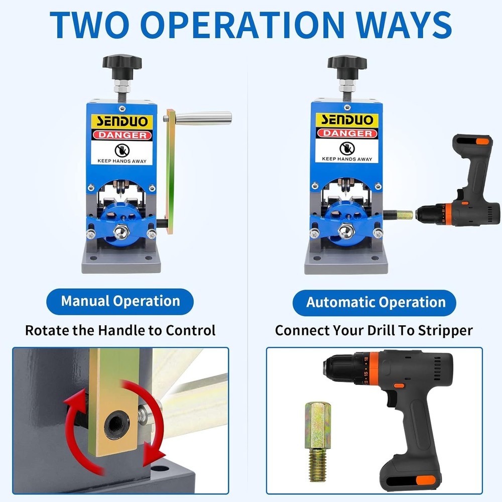 Reliable Wire Stripping Machine for Multiple Wire Types - Hand Crank & Drill
