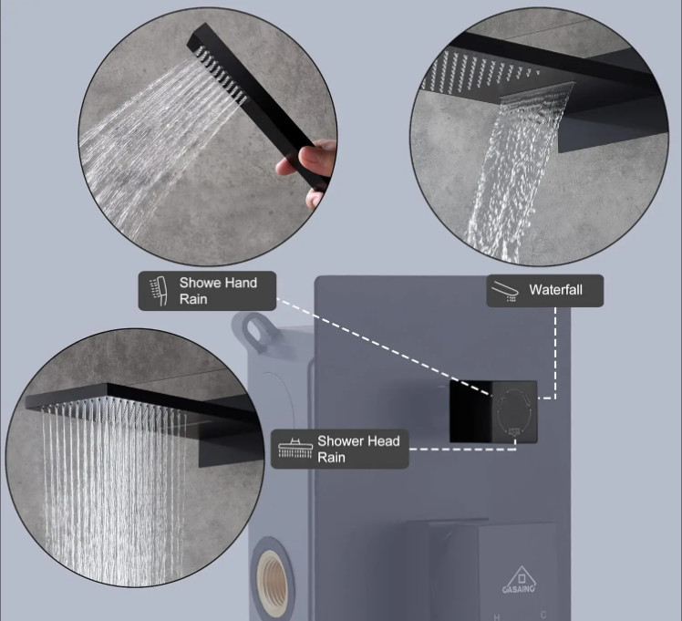 Waterfall & Rain Shower System with Handheld Spray 22" Large Square Shower Set
