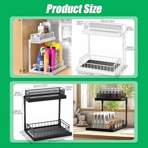Under Kitchen Sink Pull Out Organizer, Pull Out Under Cabinet Black-2 Pack