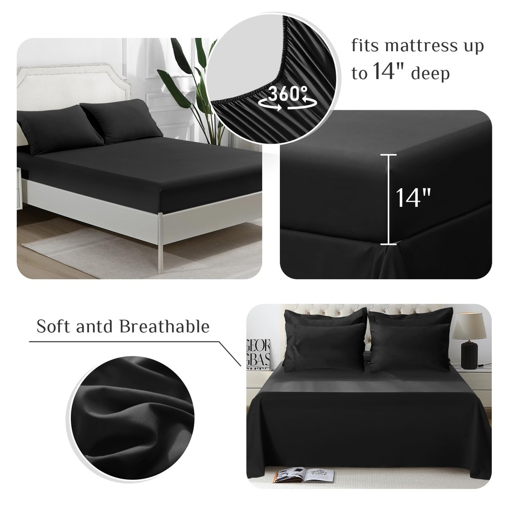 Queen Comforter Set Black, 7 Pieces, Down Alternative, Premium Bedding