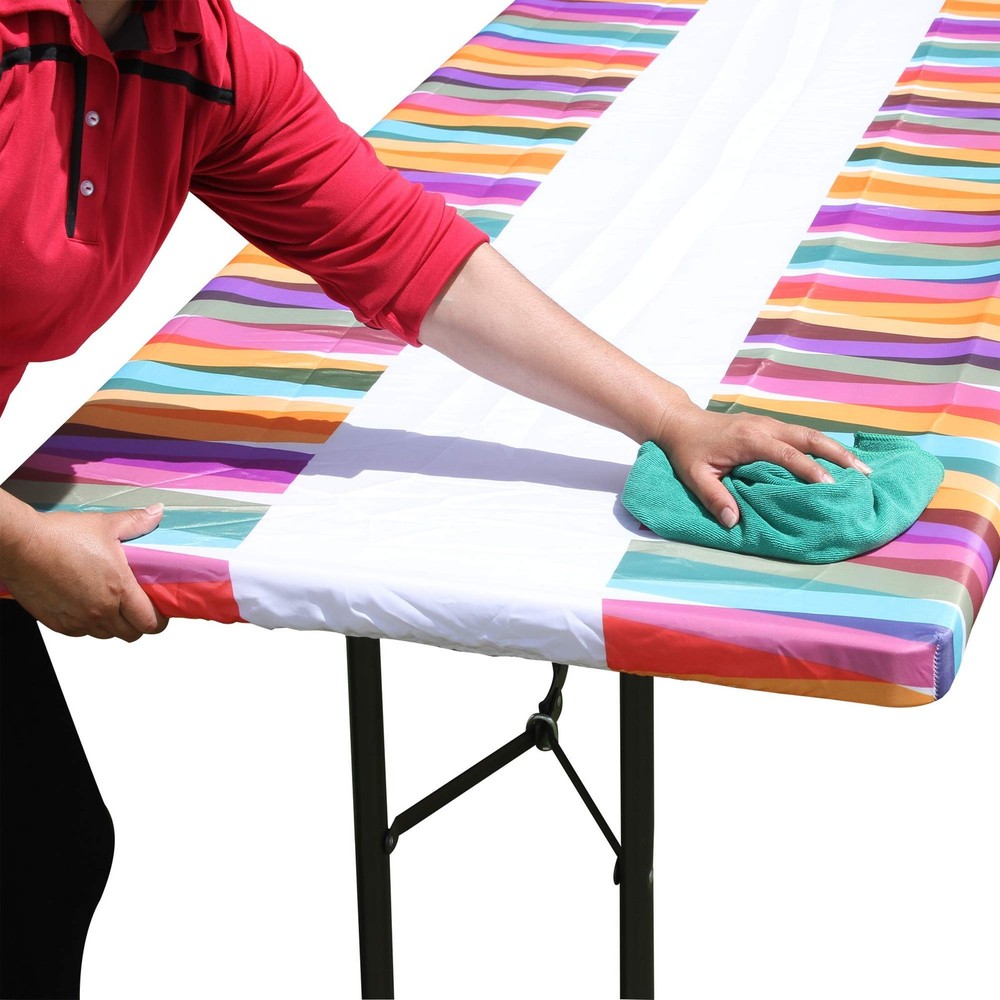 TableClothPLUS Laces 72" Elastic Fitted Polyester Tablecloth, 6' Folding Tabl...