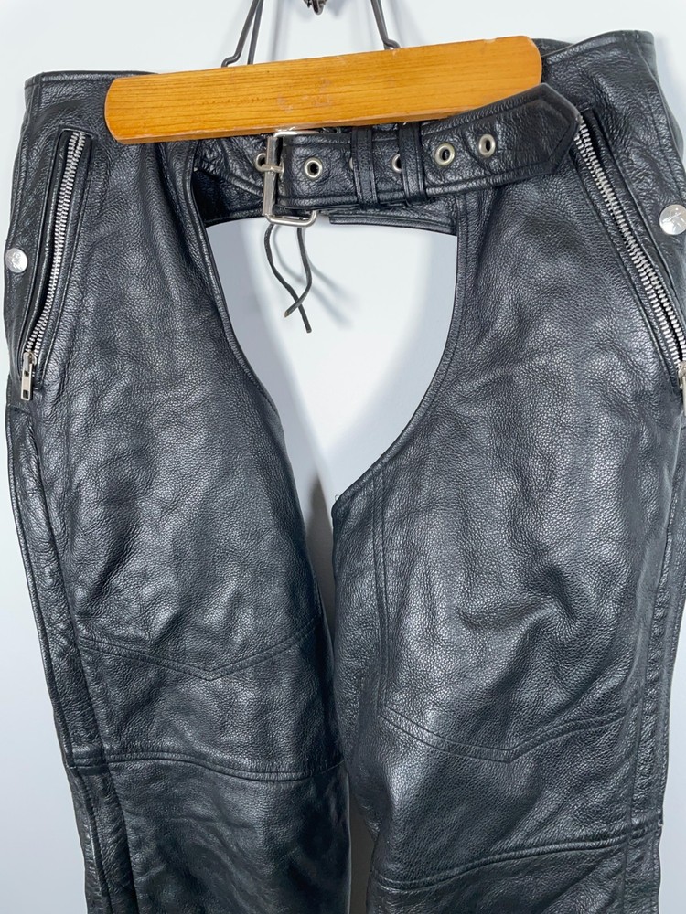 First Classics Leather Motorcycle Chaps Women's Small Black Biker Zip Leg
