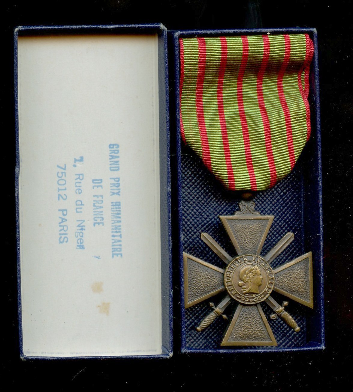 WWI WW1 French FRANCE Croix de Guerre, Boxed 1914-1918 American Awarded Medal