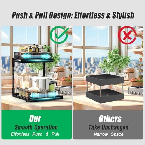 Under Kitchen Sink Pull Out Organizer, Pull Out Under Cabinet Black-2 Pack