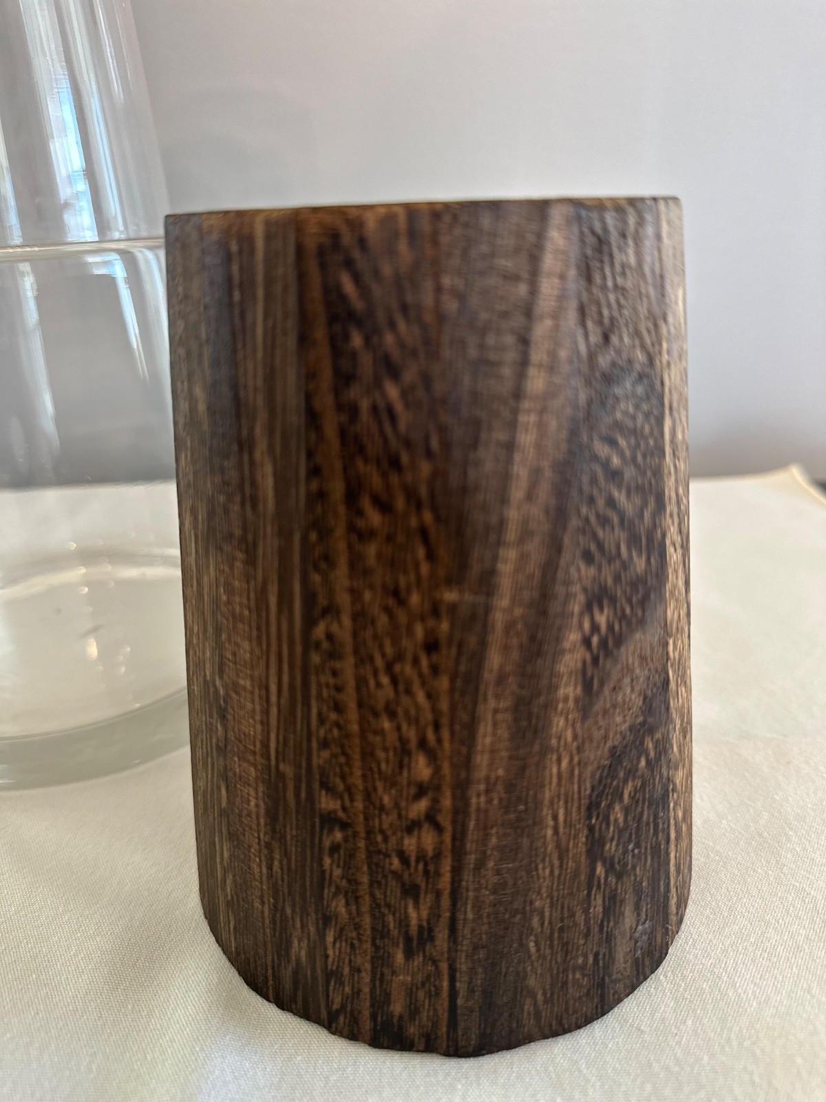 Tapered Clear Glass Vase with Natural Wood Accent