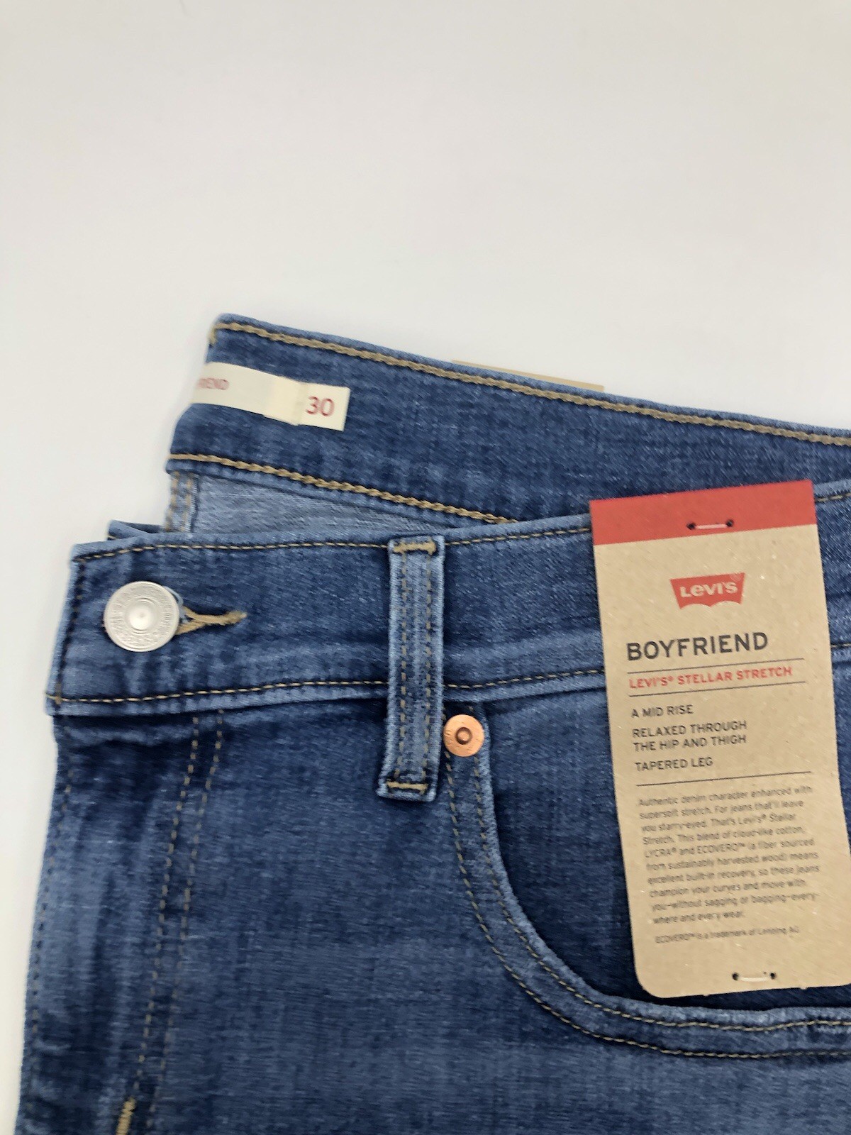 Levi's Lady Womens Boyfriend Jeans 30 x 27 Regular Stretch Mid Rise Tapered Blue