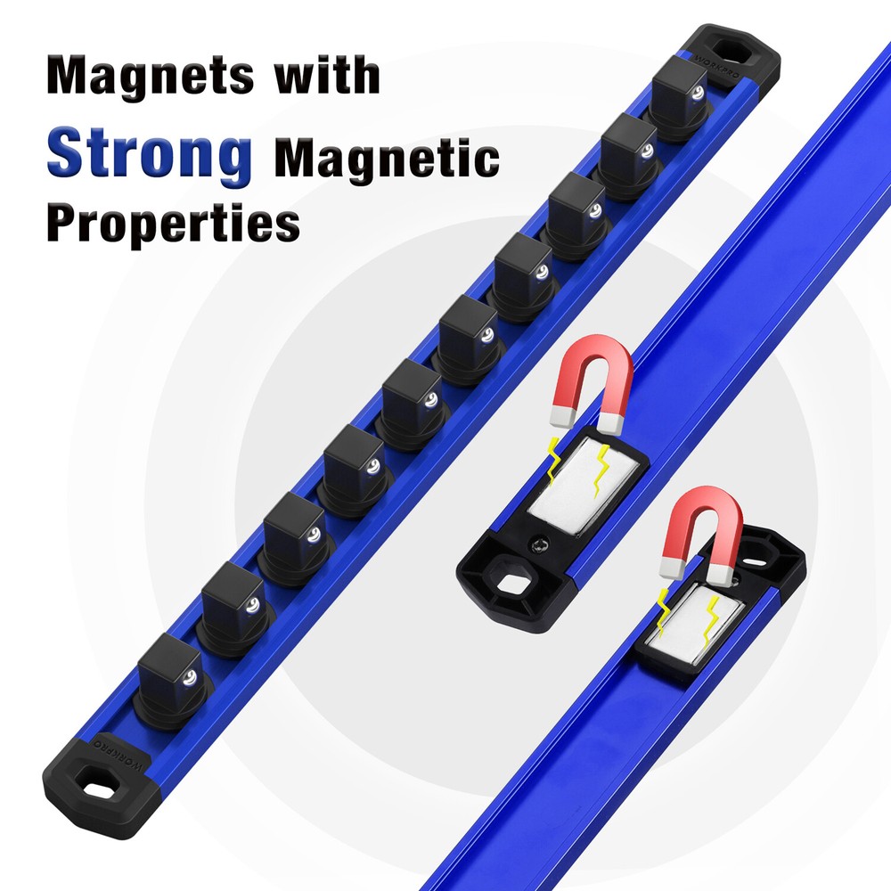 WORKPRO 1/4 Drive Magnetic Socket Organizer Heavy Duty Socket Rail Socket Holder