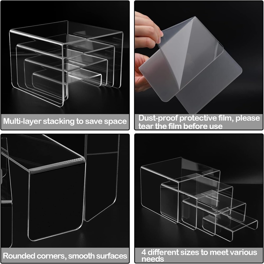 Acrylic Risers 8 Pcs, Clear Risers Display Stand, Acrylic Display Risers, Ris...
