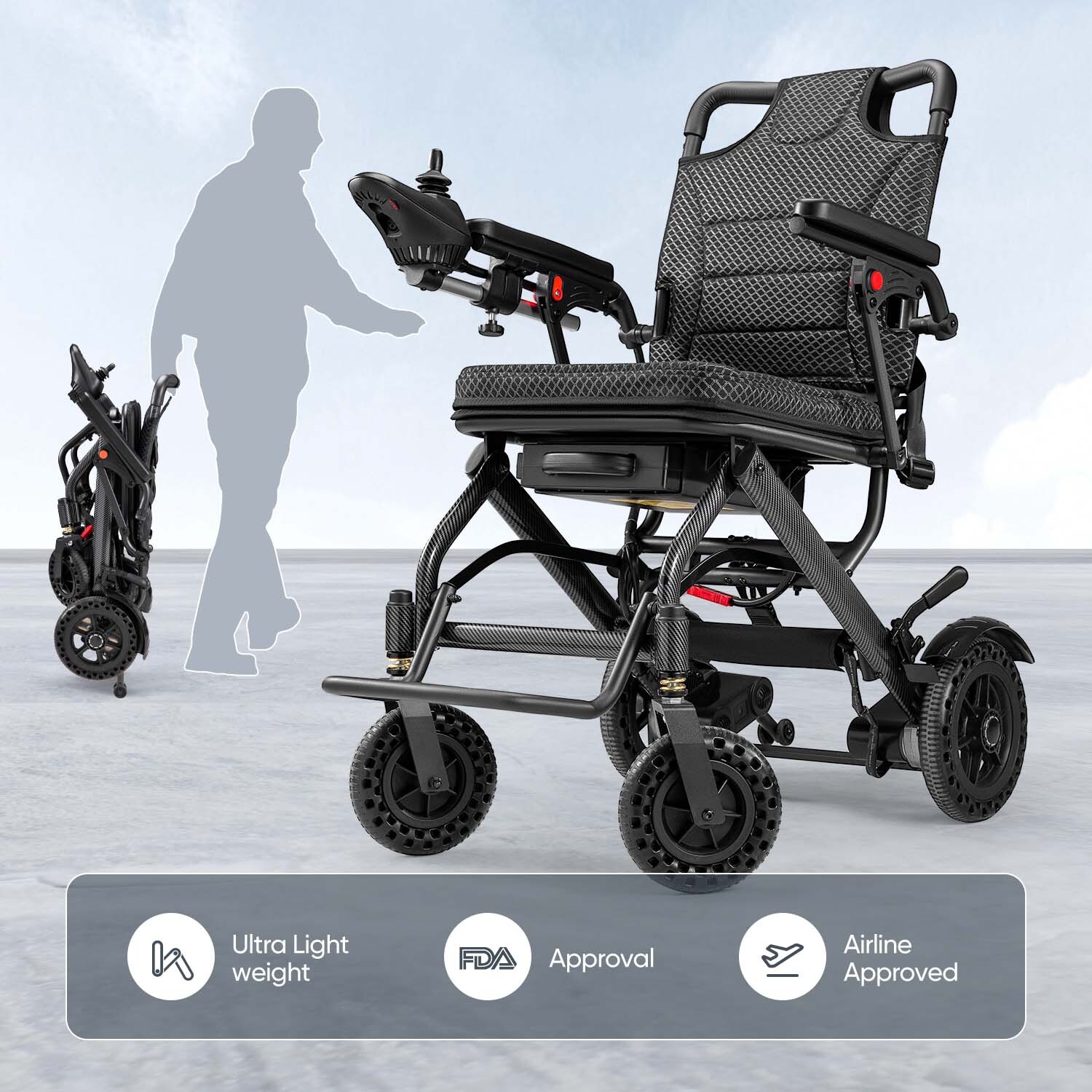 Lightweight 38Lb Foldable Electric Wheelchair Intelligent 300Lb All Terrain FDA