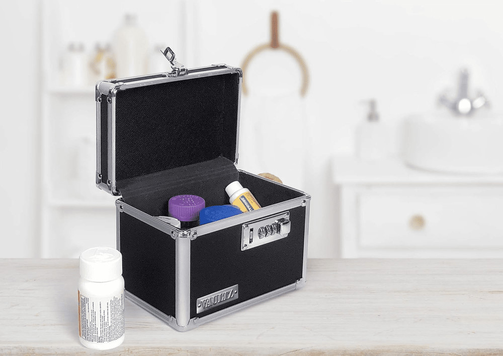 Vaultz Locking Medicine Box with Combination Lock, Black