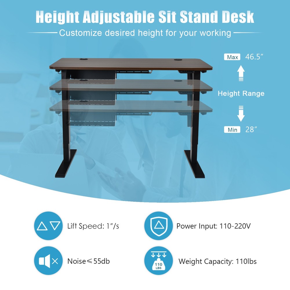48" Electric Standing Desk Height Adjustable w/ Control Panel & USB Port Walnut