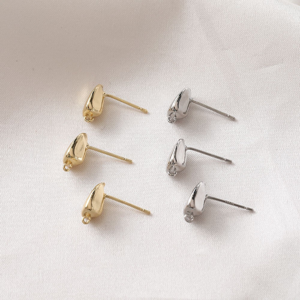 6pcs Gold/Silver Oval Bean Earring Post,Geometry Irregular Hammered Stud Earring