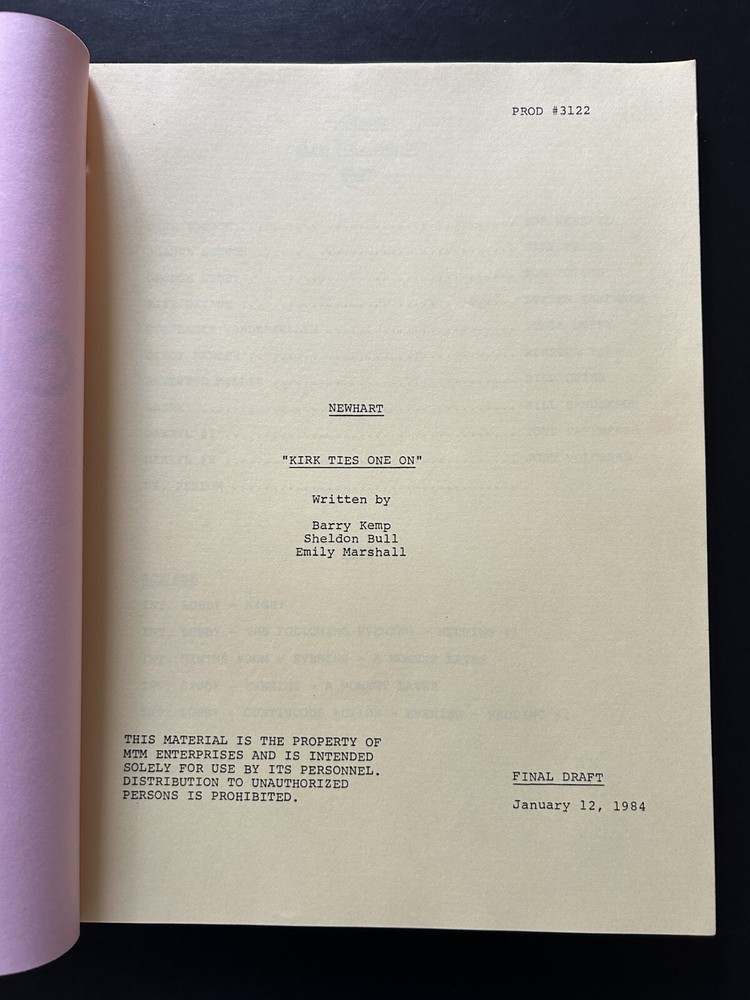Script Original Newhart 1984 Kirk Ties One On Final Draft Bob Newhart