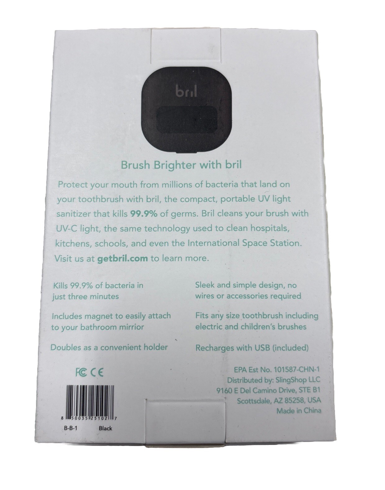 Bril UV-C Toothbrush Cleaner Portable Brush Cover For Any Toothbrush (BLACK)